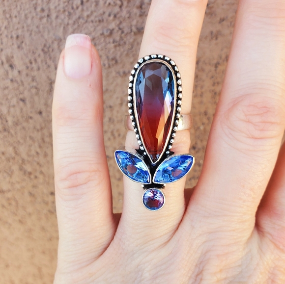 New Bi-Color Tourmaline Multi Gemstone 925 Silver Ring. - Picture 11 of 14